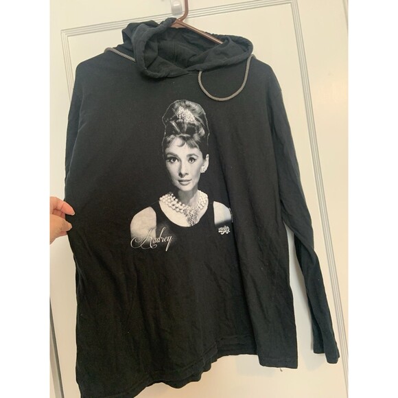 Audrey Hepburn Classic Graphic Black Long Sleeve Hoodie Women's Size XL See - Picture 3 of 10
